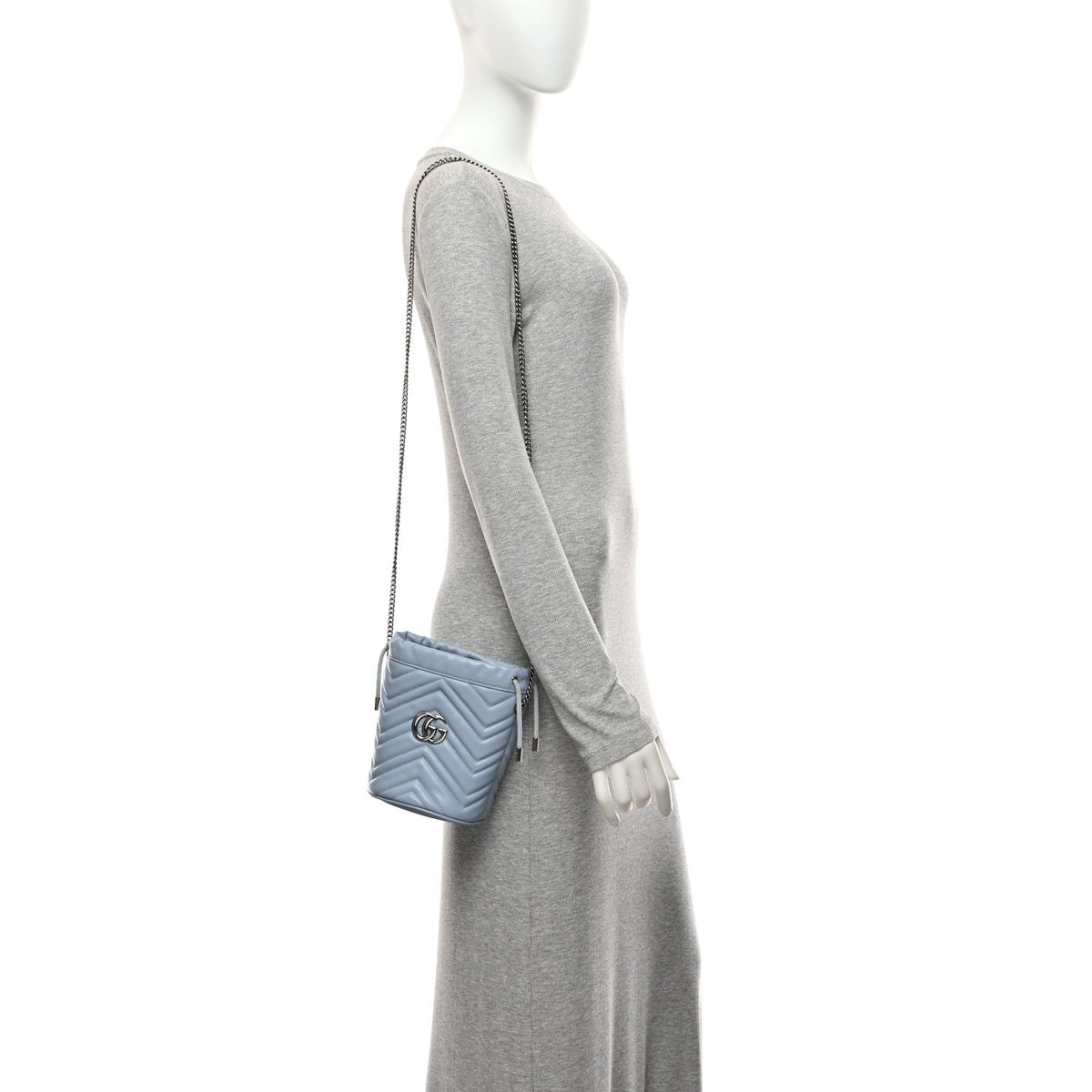 Gucci Calfskin Matelasse Mini GG Marmont 2.0 Bucket Bag Porcelain Light Blue 2 of 10