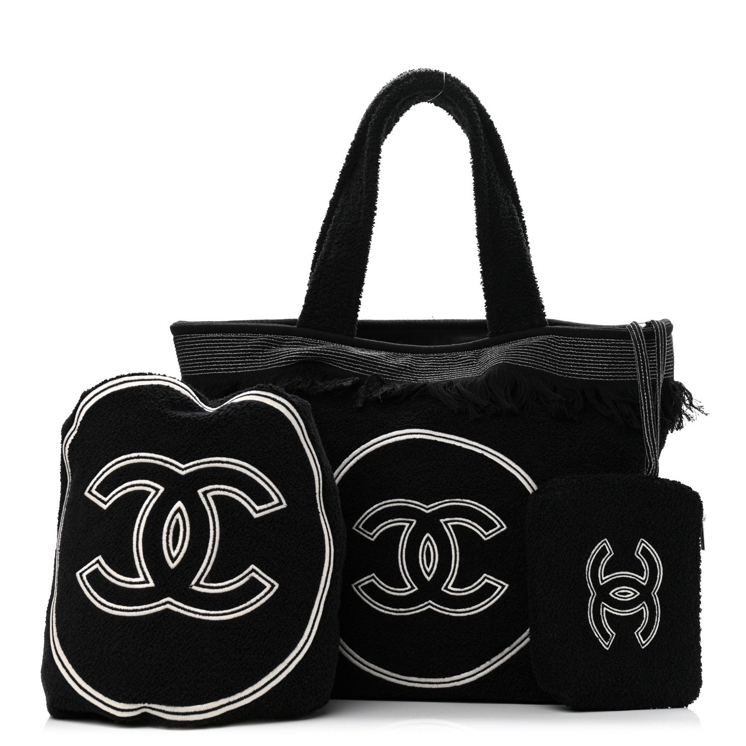 Chanel Terry Cotton CC Beach Tote Towel Set Black 2 of 12