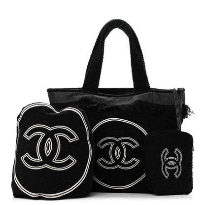 Chanel Terry Cotton CC Beach Tote Towel Set Black 2 of 12