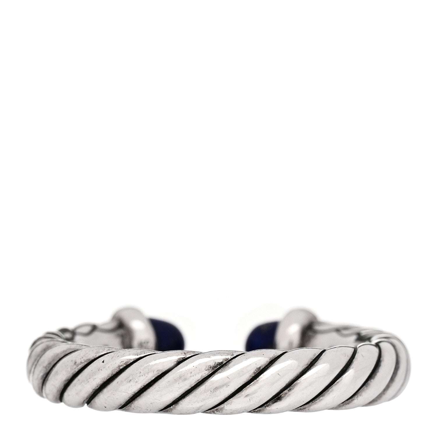 David Yurman Sterling Silver 14K Yellow Gold Lapis Lazuli Petite Cable Open Ring 49 5 3 of 5