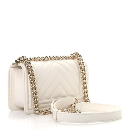 Chanel Caviar Chevron Quilted Small Boy Flap White 3 of 9