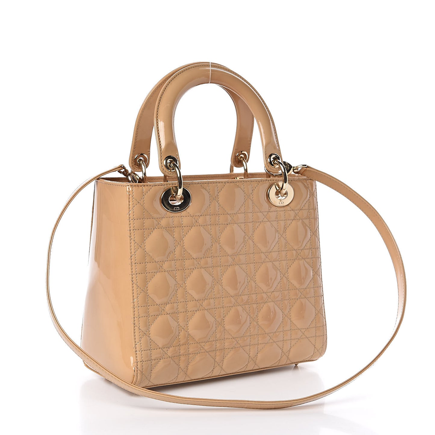 Patent Cannage Medium Lady Dior Beige