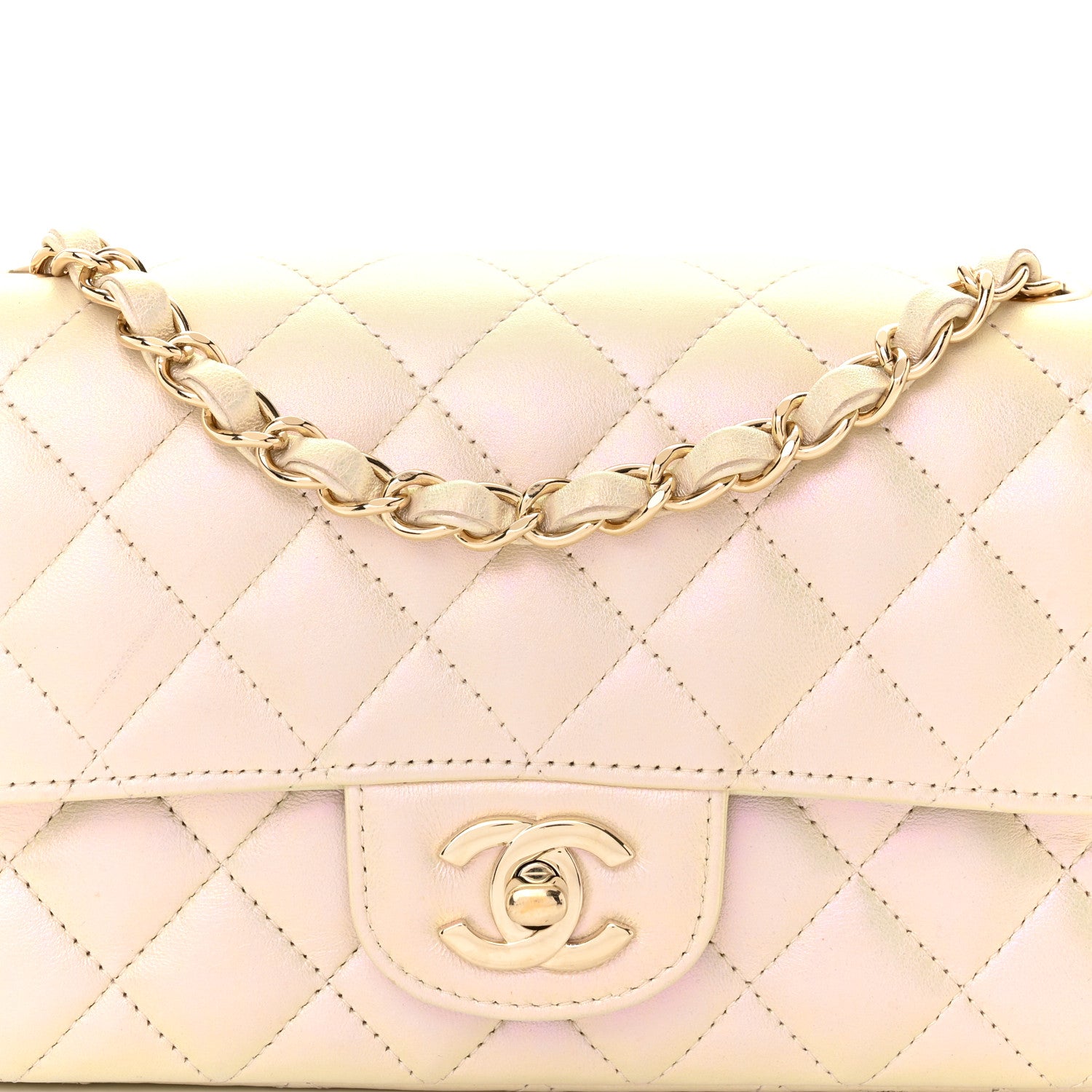 Chanel Iridescent Lambskin Quilted Mini Rectangular Flap Ivory 8 of 13