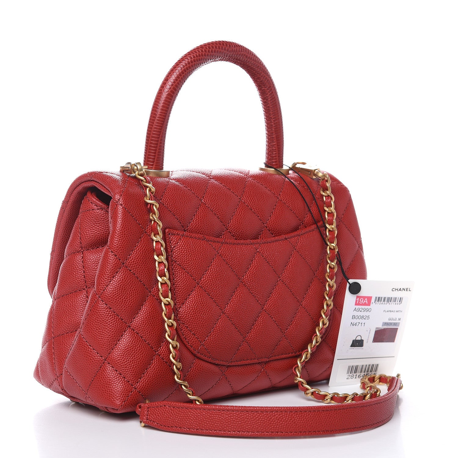 Chanel Caviar Lizard Quilted Mini Coco Handle Flap Red 3 of 10