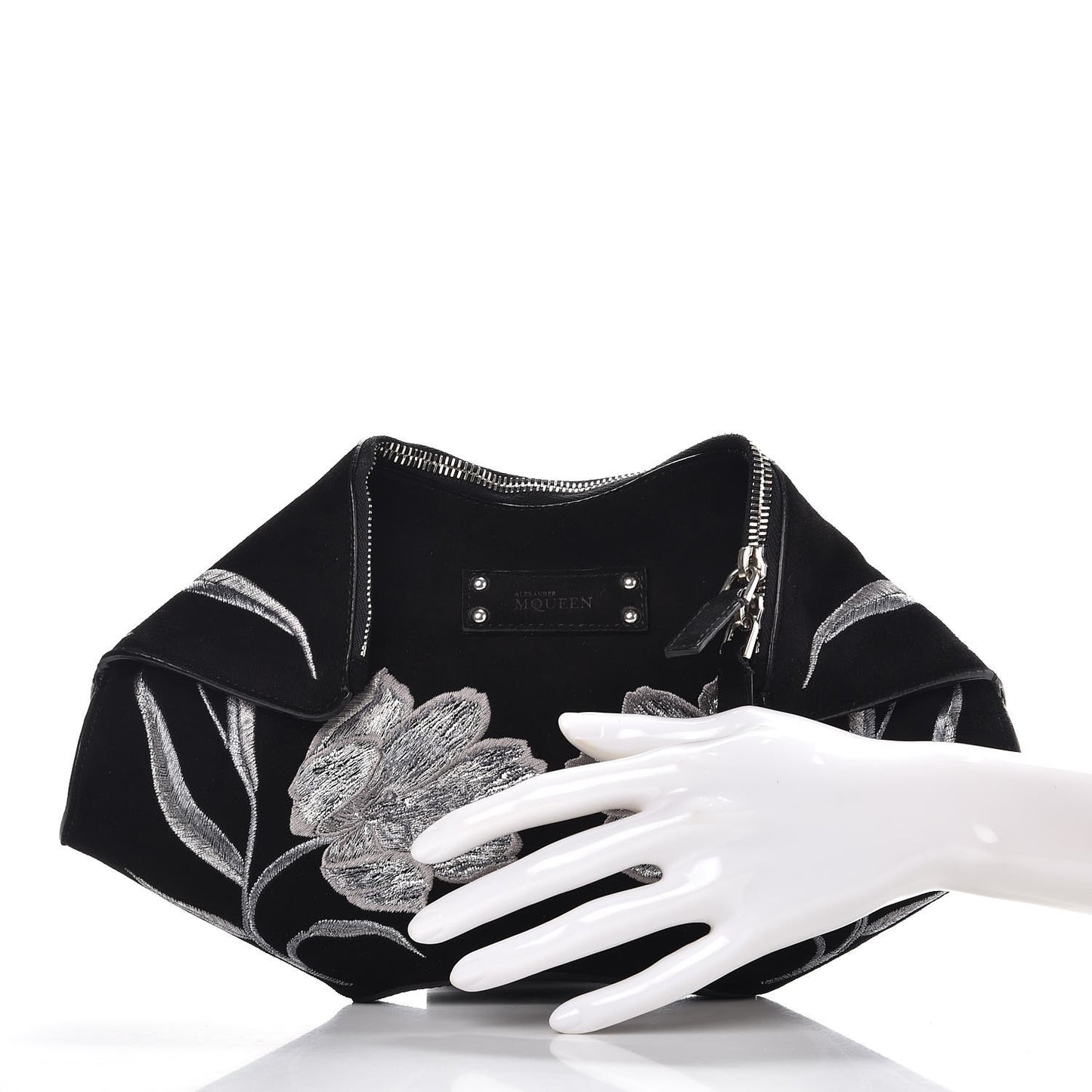 Suede Floral De Manta Clutch Black