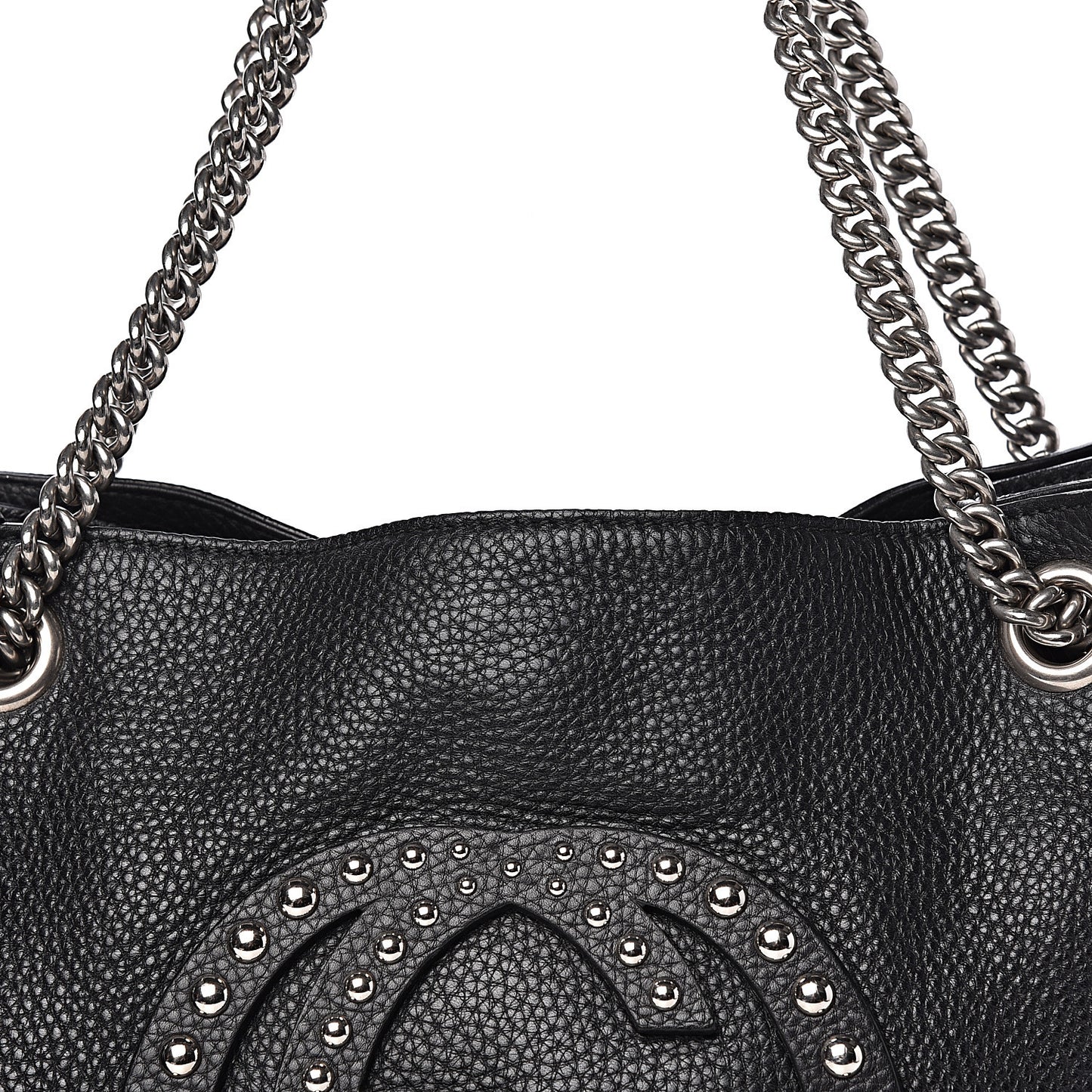 Pebbled Calfskin Studded Medium Soho Chain Shoulder Bag Black