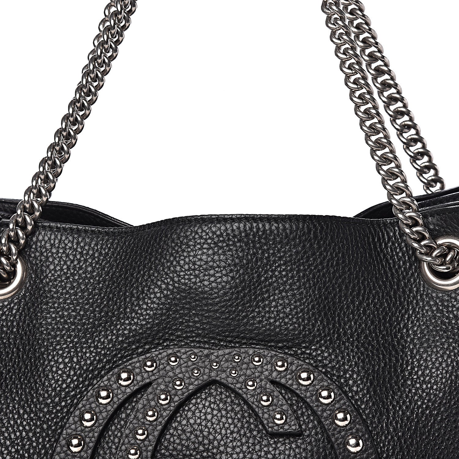Gucci Pebbled Calfskin Studded Medium Soho Chain Shoulder Bag Black 14 of 14