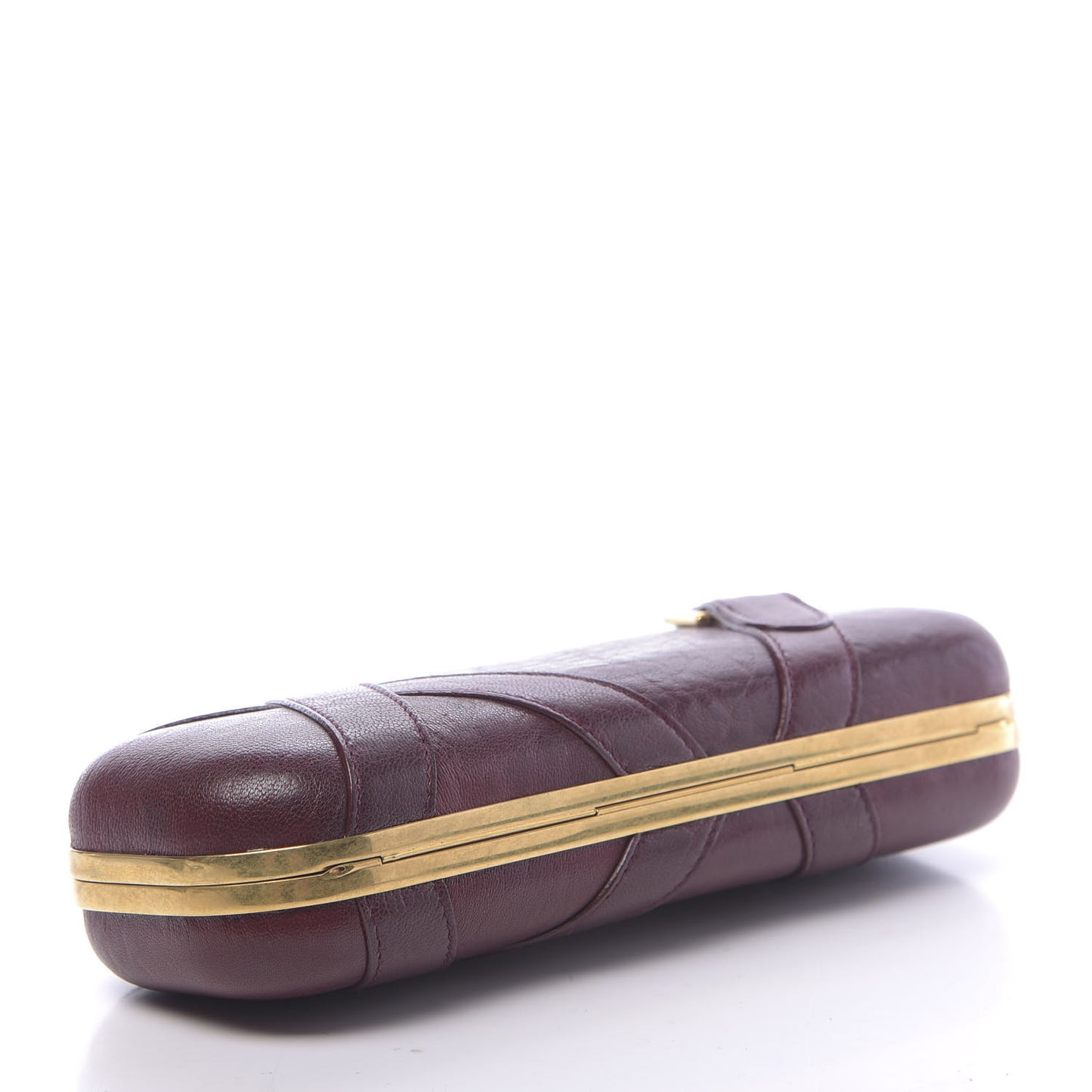 Nappa Buckle Skull Knuckle Box Clutch Burgundy
