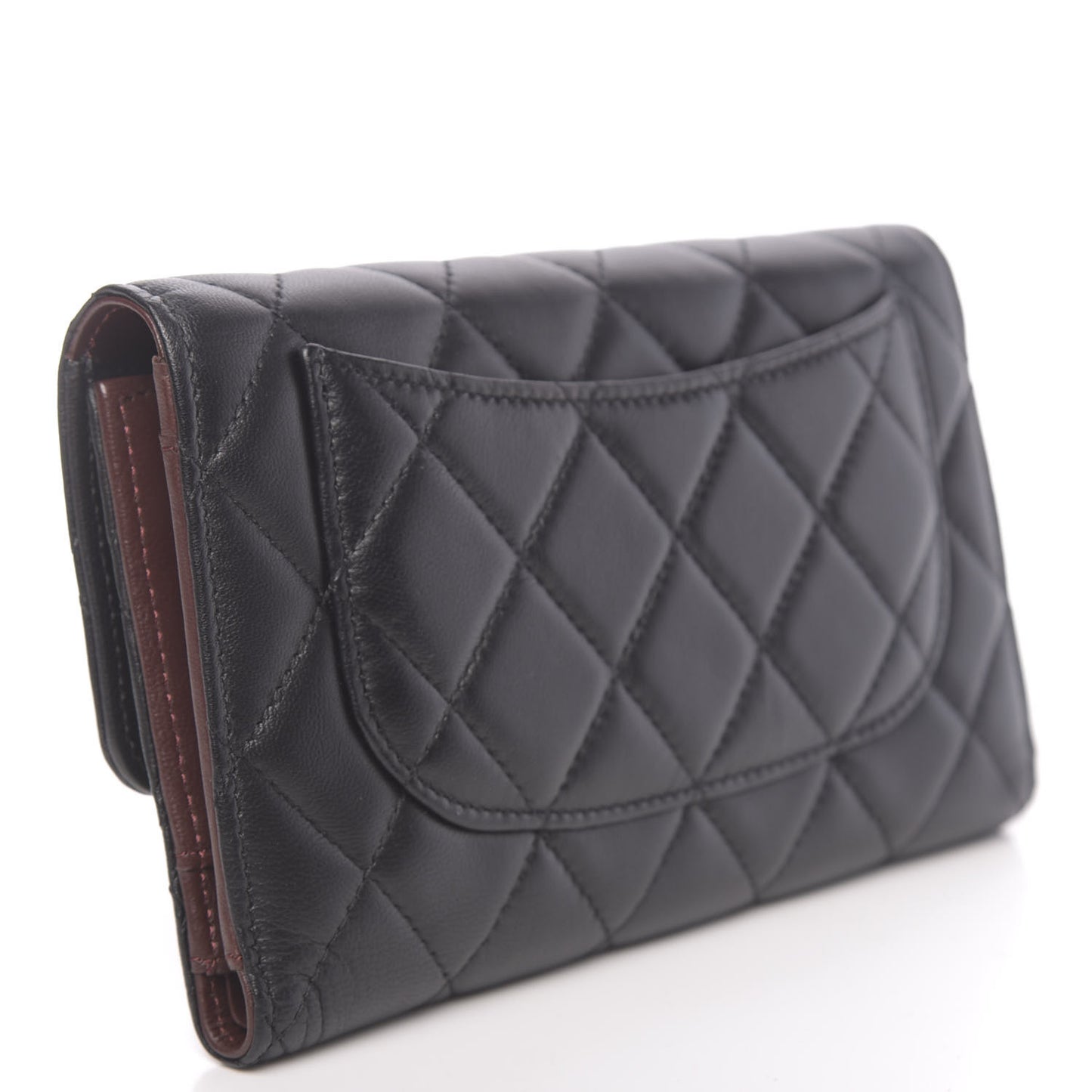 Lambskin Quilted Large Flap Wallet Black