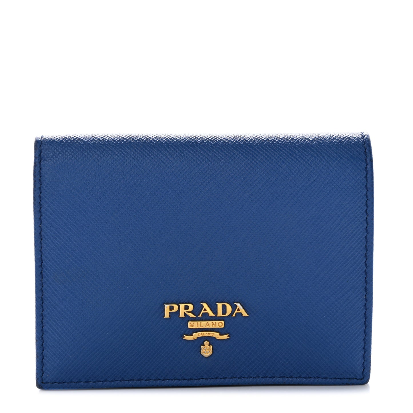 Saffiano Metal Compact Snap Bi-Fold Wallet Blue