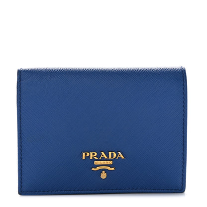 Prada Saffiano Metal Compact Snap Bi-Fold Wallet Blue 1 of 9