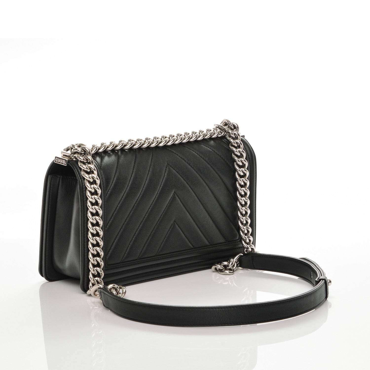 Chanel Calfskin Chevron Quilted Medium Boy Flap Black 3 of 8
