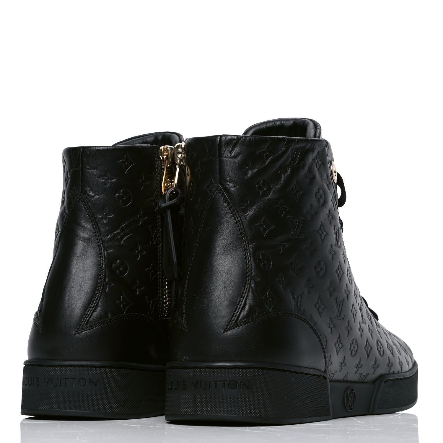Louis Vuitton Calfskin Embossed Monogram High Top Sneakers 39 Black 3 of 4