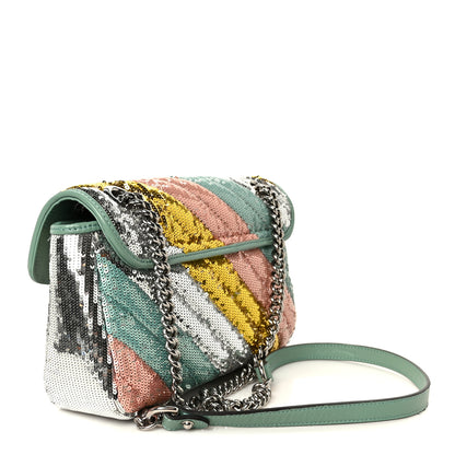 Gucci Sequin Satin Calfskin Matelasse Diagonal Small GG Marmont Shoulder Bag Grigio Argento Verde Chiaro Rosa Giallo Light Water Green 3 of 12