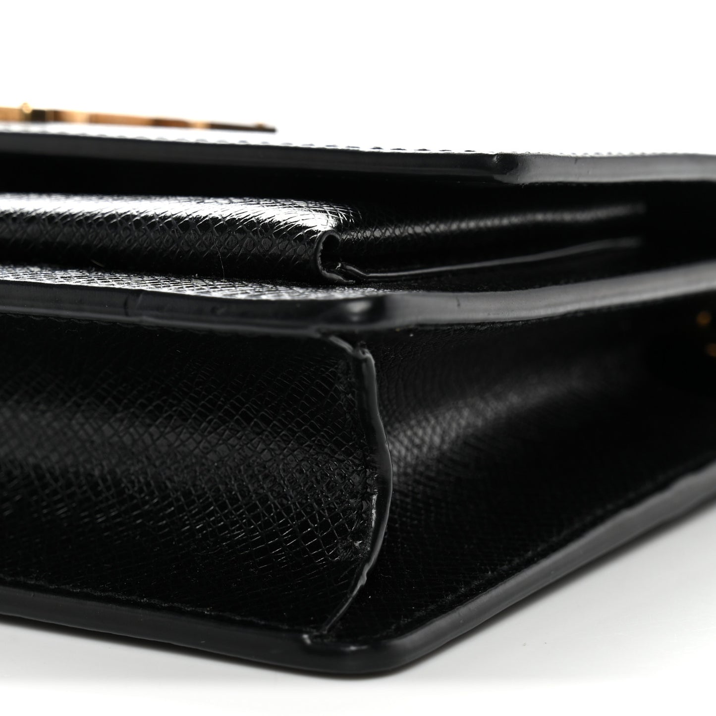 Coated Bark Calfskin Sunset Chain Wallet Black