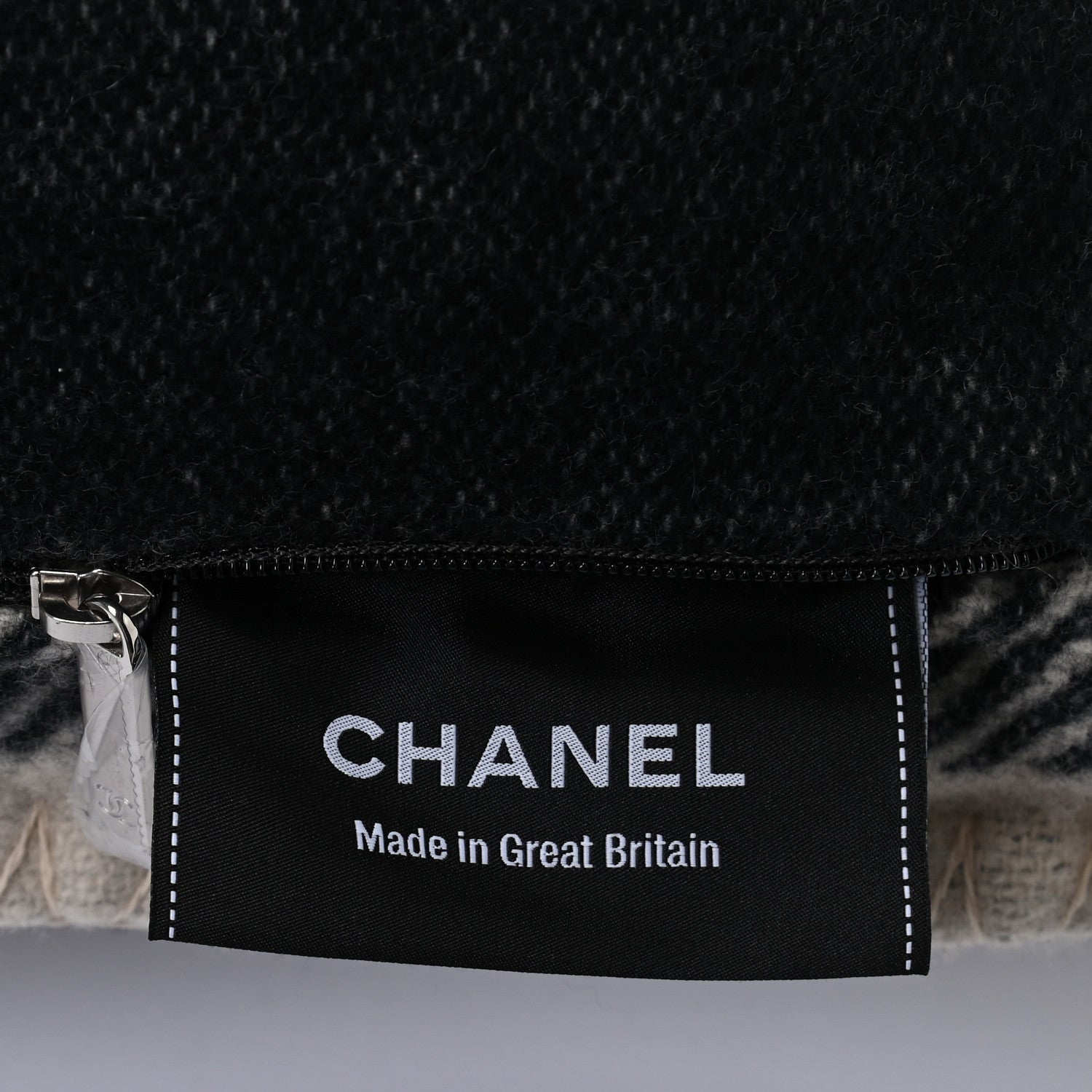 Chanel Merino Wool Cashmere CC Pillow Black Beige 3 of 3