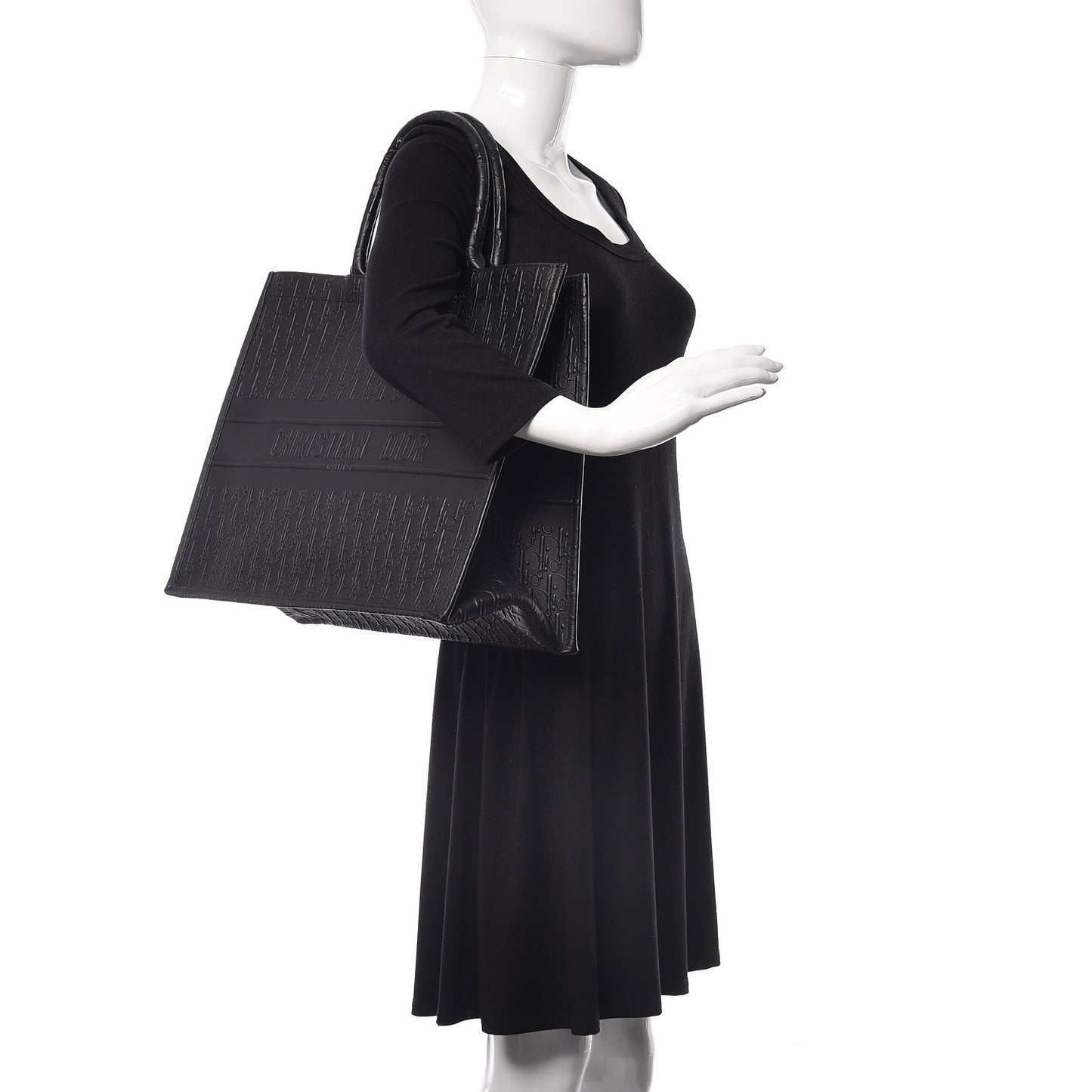 Oblique Calfskin Embossed Book Tote Black