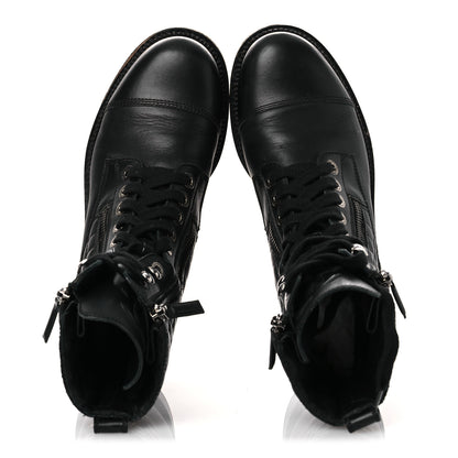 Chanel Calfskin Quilted Lace Up Combat Boots 37.5 Black 2 of 15