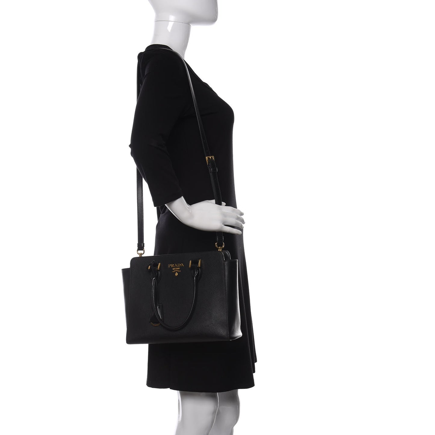 Saffiano Soft Calfskin Small Zippered Tote Black