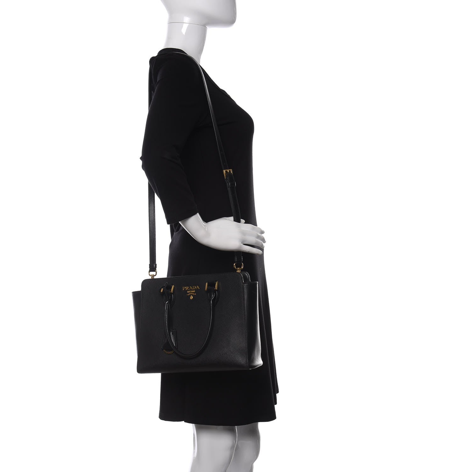 Prada Saffiano Soft Calfskin Small Zippered Tote Black 2 of 9