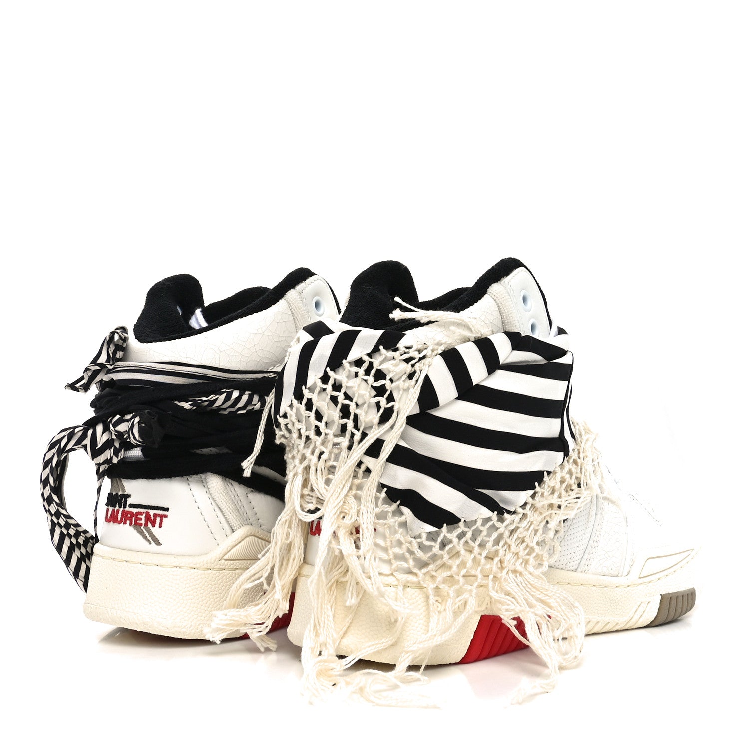 Saint Laurent Calfskin Smith High Top Sneakers 36.5 White Black 5 of 9