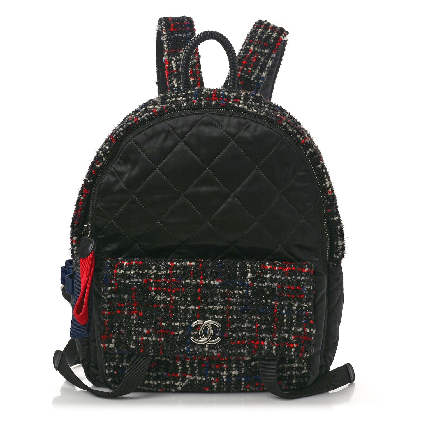 Tweed Nylon Quilted Astronaut Essentials Backpack Black Multicolor