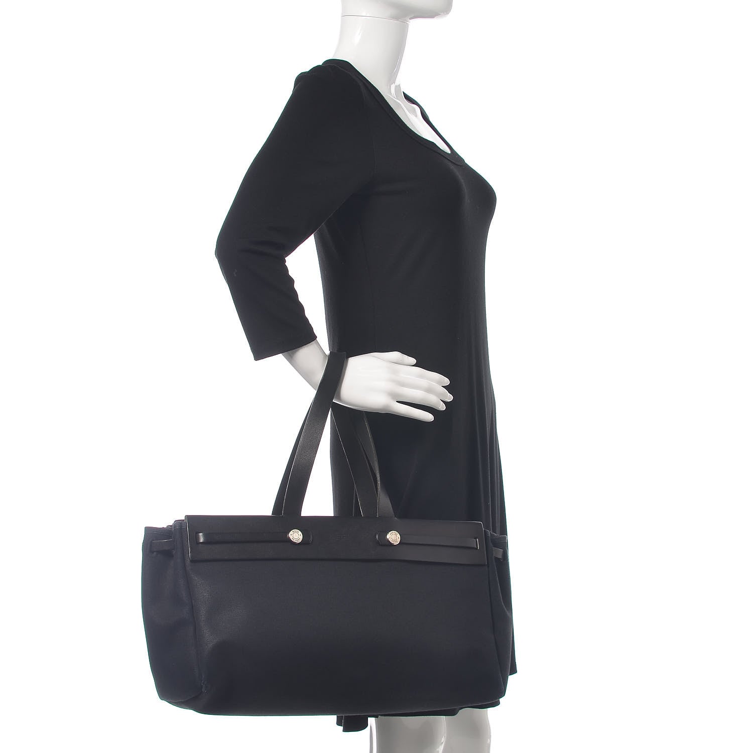 Hermes Toile Calfskin Herbag Cabas MM Black 2 of 16