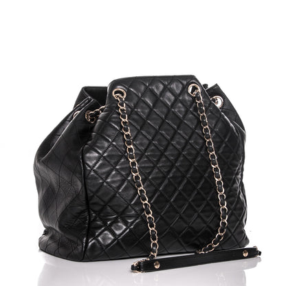 Chanel Lambskin Quilted Large Drawstring Shoulder Bag Black 3 of 7
