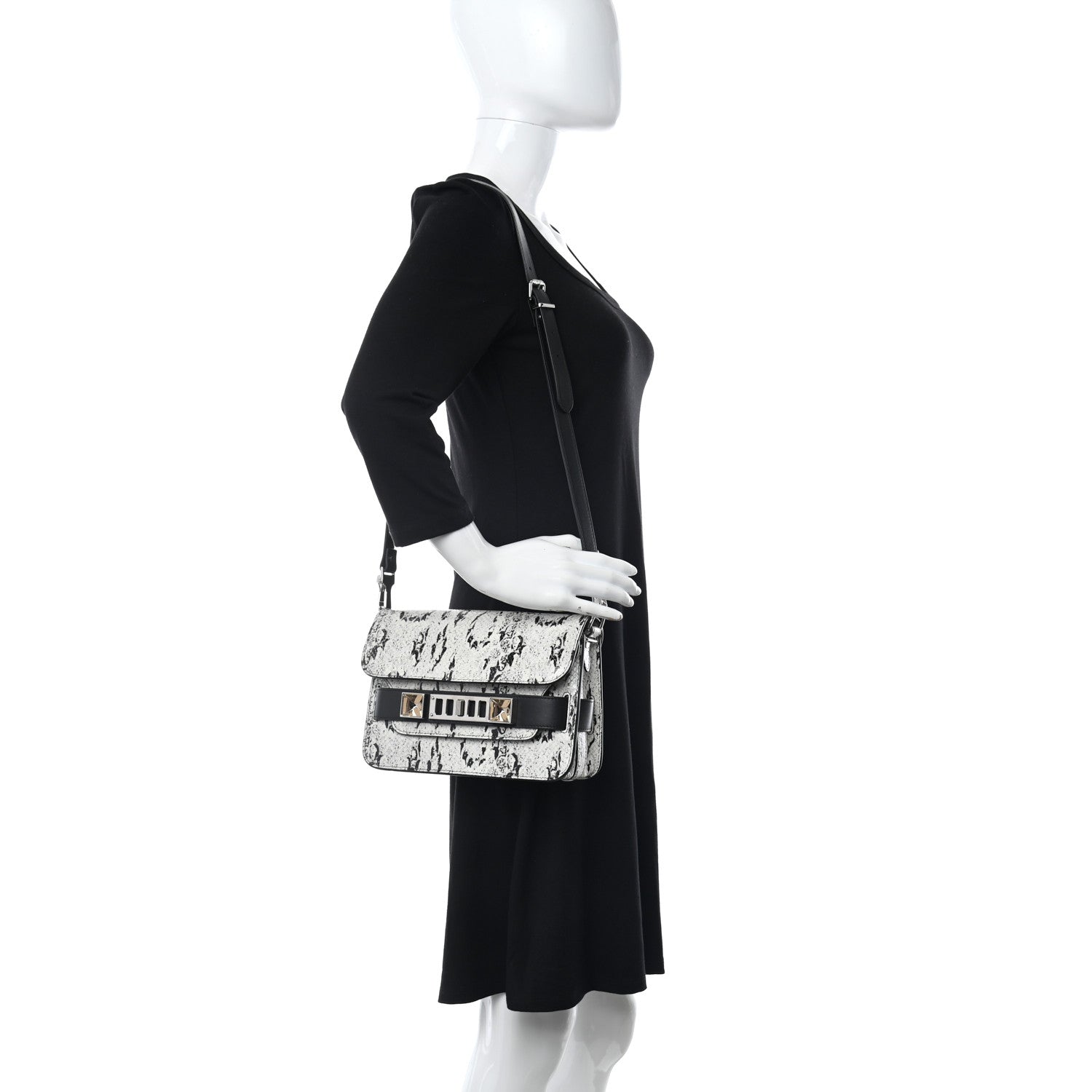 Proenza Schouler Calfskin Snake Embossed Mini PS11 Classic Shoulder Bag Optic White Black 2 of 10