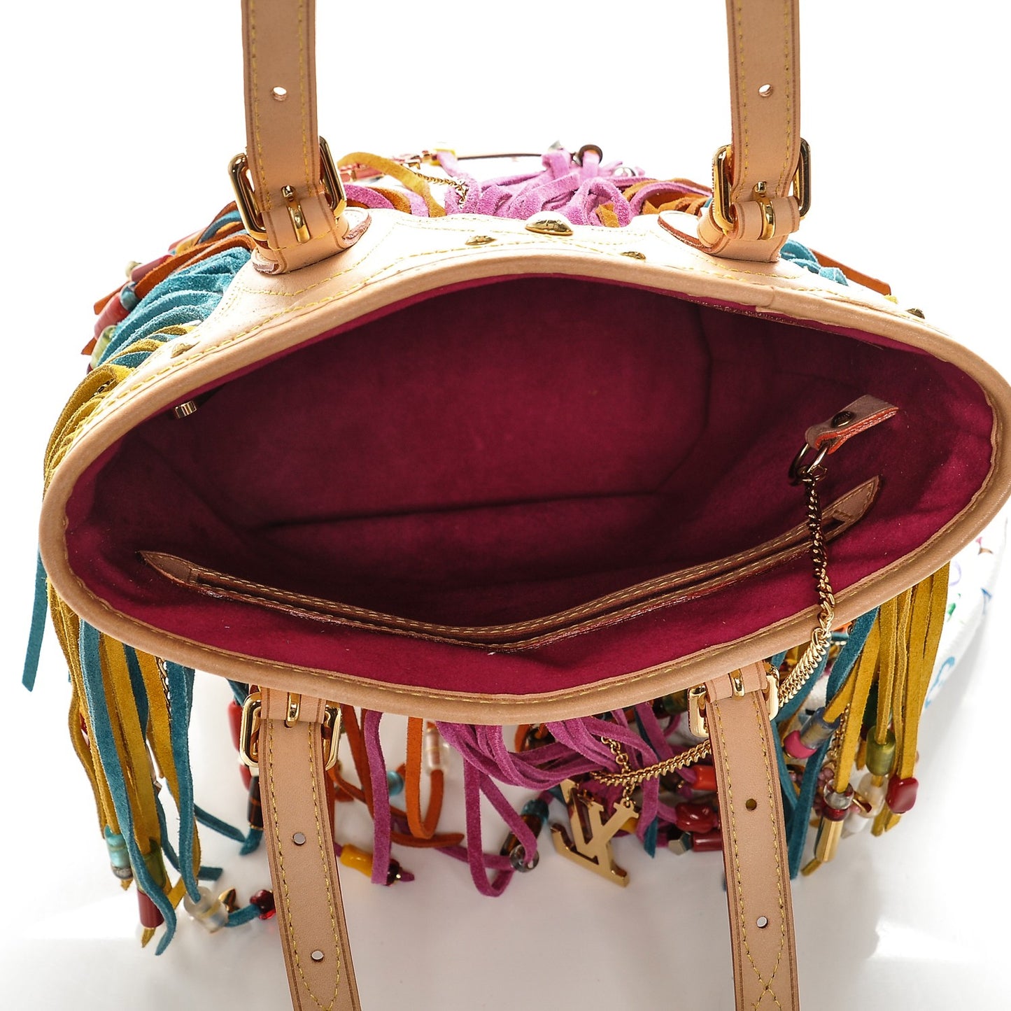 Monogram Multicolor Fringe Bucket White