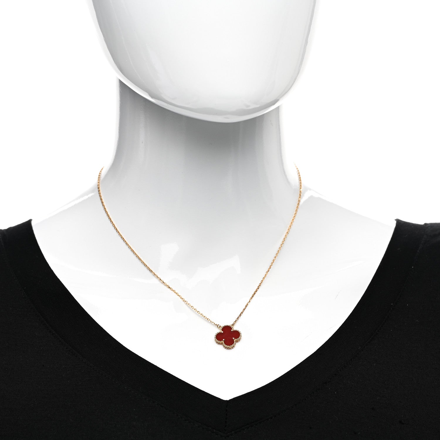 Van Cleef & Arpels 18K Yellow Gold Carnelian Vintage Alhambra Pendant Necklace 2 of 5