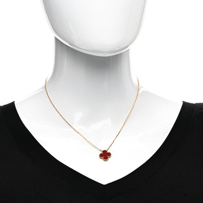 Van Cleef & Arpels 18K Yellow Gold Carnelian Vintage Alhambra Pendant Necklace 2 of 5