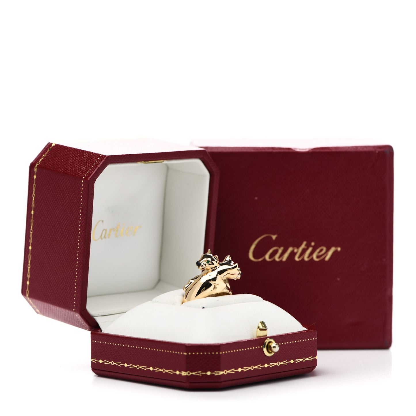 18K Yellow Gold Black Onyx Emerald Double Panthère De Cartier Bypass Ring 52 6