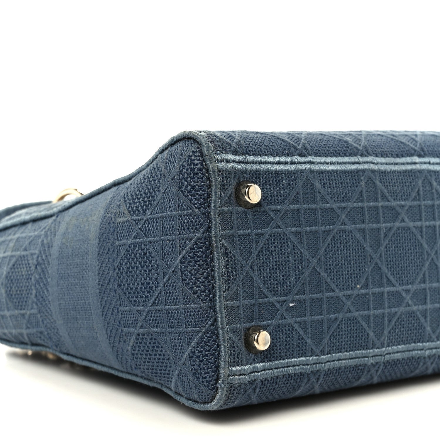 Christian Dior Canvas Embroidered Cannage Medium Lady D-Lite Denim Blue 9 of 10