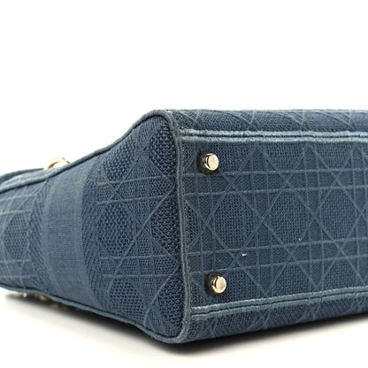 Christian Dior Canvas Embroidered Cannage Medium Lady D-Lite Denim Blue 9 of 10