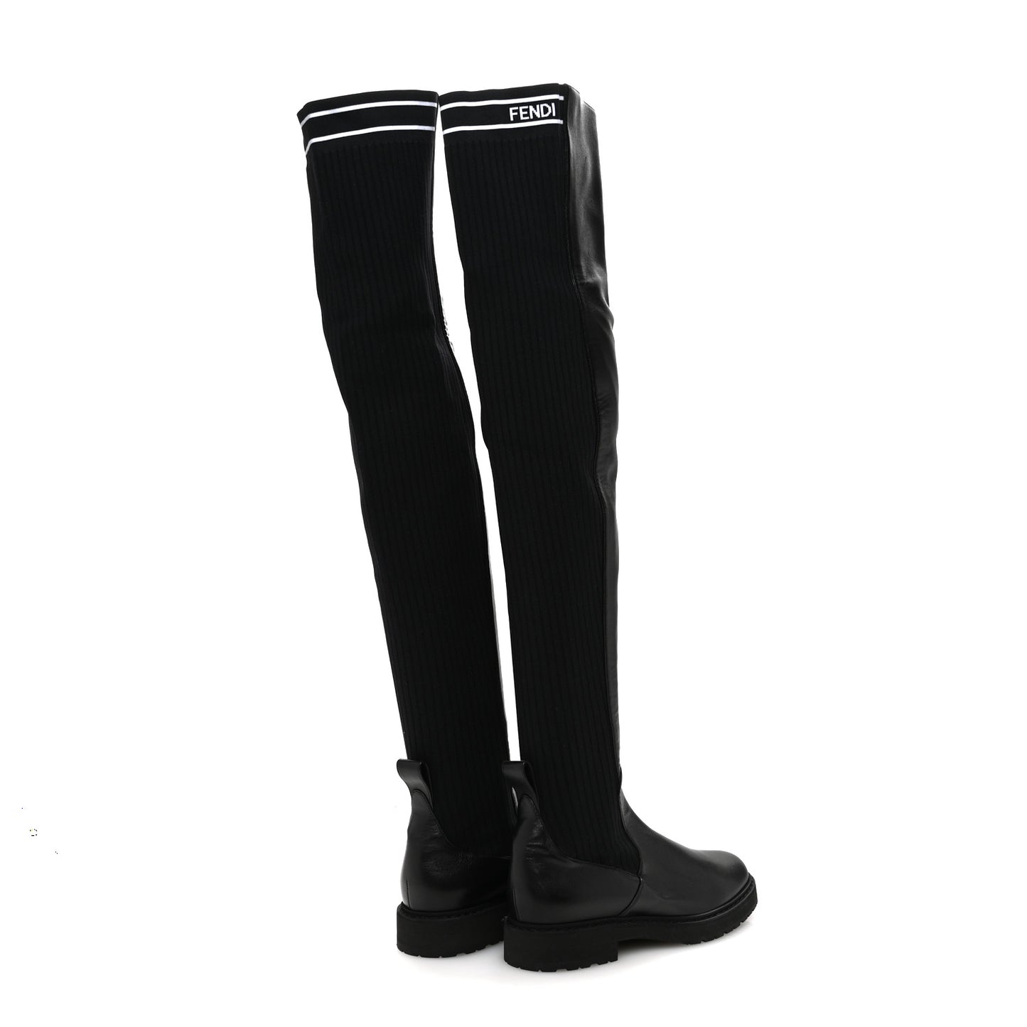 Nappa Stretch Fabric Logo Rockoko Thigh High Boots 37.5 Black White