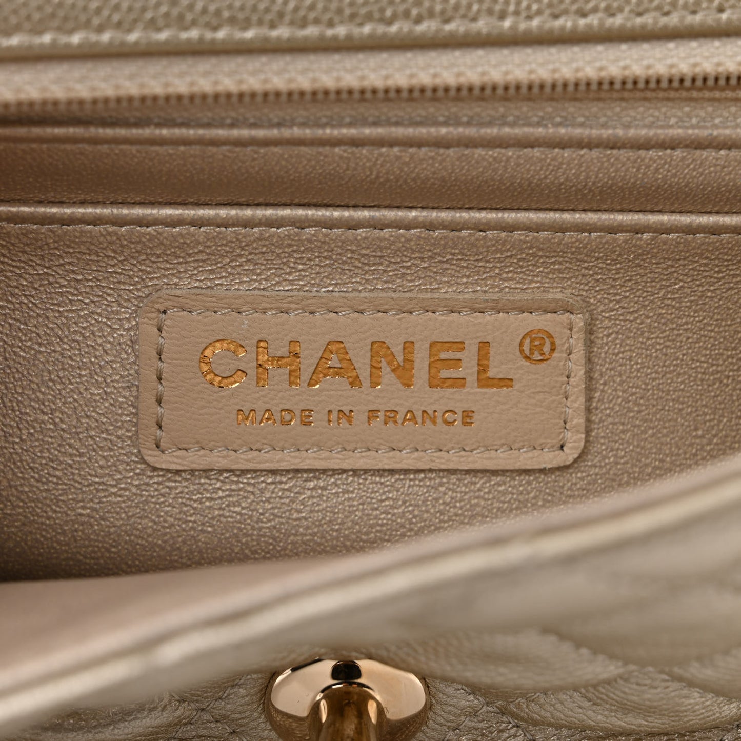 Metallic Caviar Quilted Mini Rectangular Flap Gold