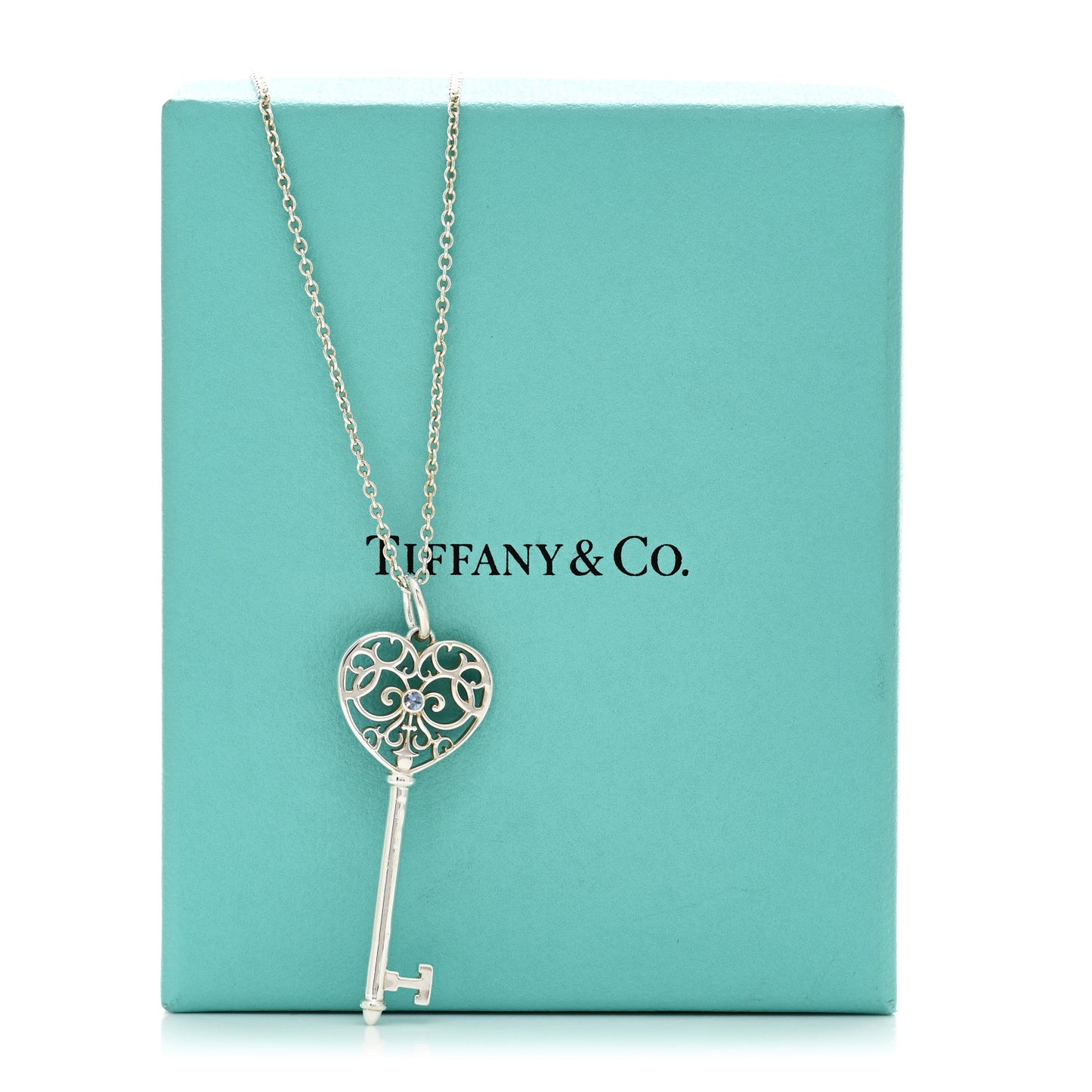 Sterling Silver Blue Sapphire Enchant Heart Key Pendant Necklace