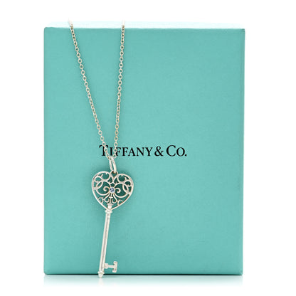 Tiffany Sterling Silver Blue Sapphire Enchant Heart Key Pendant Necklace 5 of 5