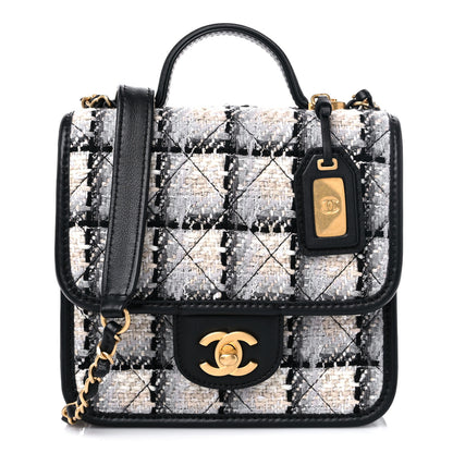 Chanel Tweed Calfskin School Memory Mini Top Handle Flap Ecru Grey Beige Black 1 of 10