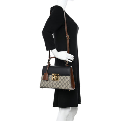 Gucci GG Supreme Monogram Calfskin Small Padlock Top Handle Bag Beige Black Cuir 2 of 11