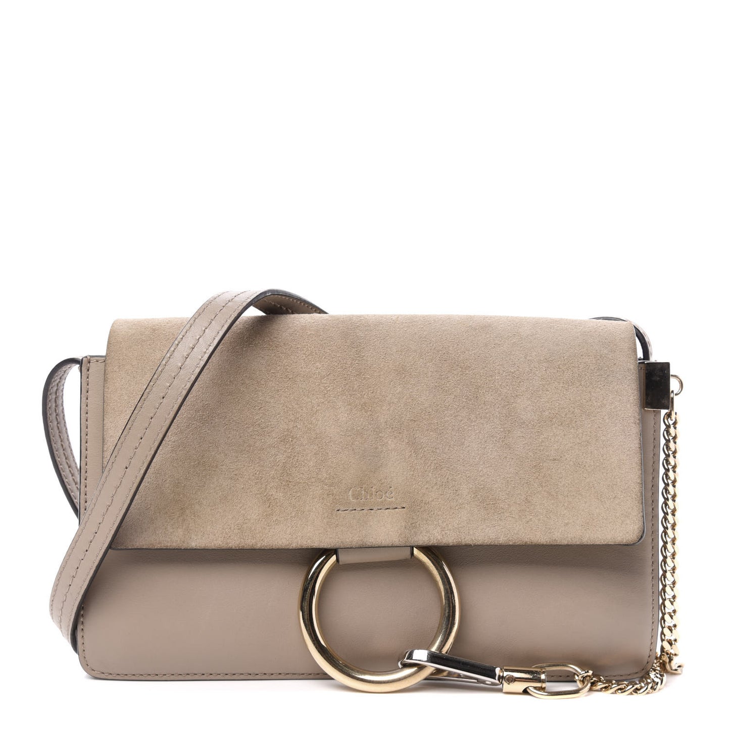 Suede Calfskin Small Faye Shoulder Bag Motty Grey