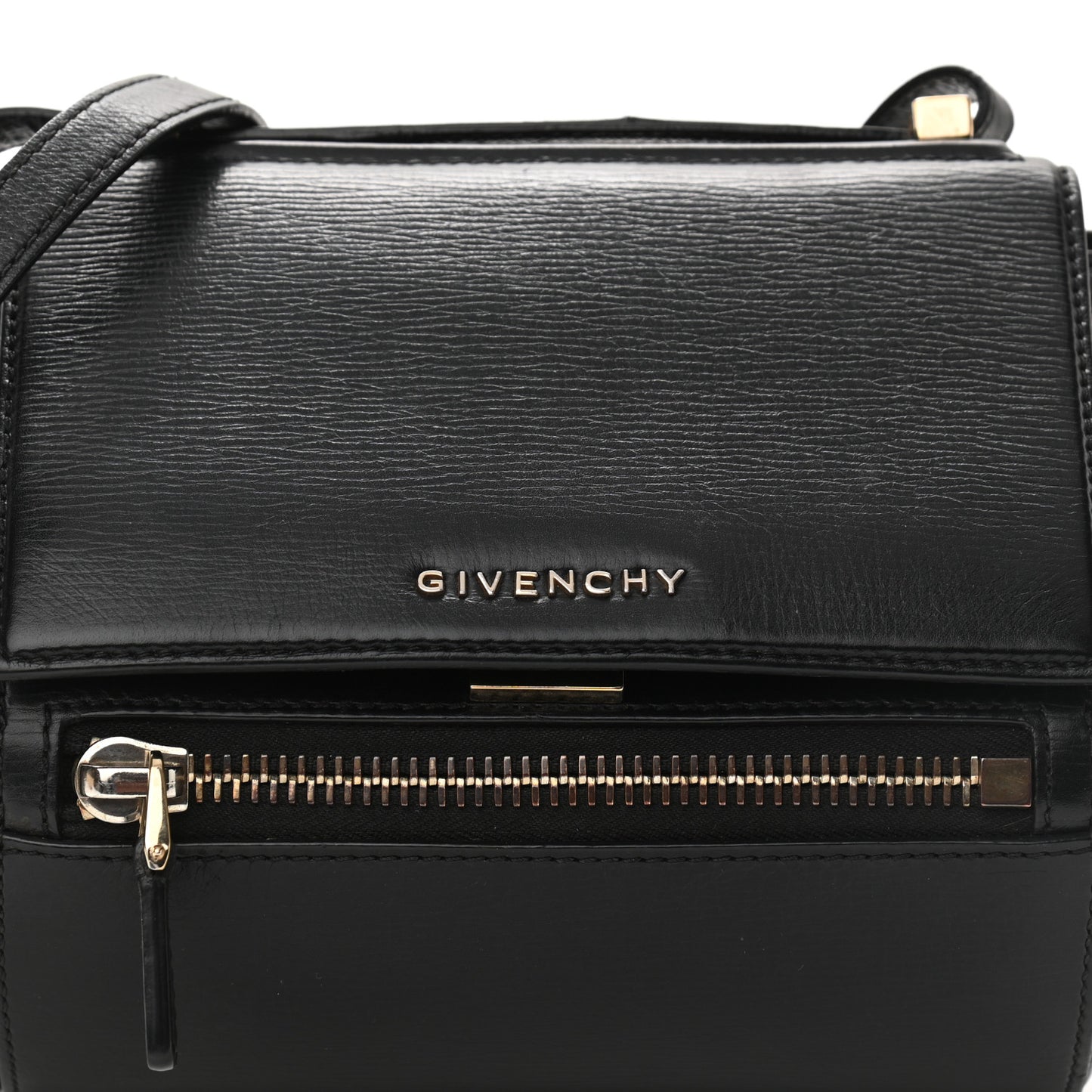 Textured Calfskin Mini Pandora Box Crossbody Bag Black