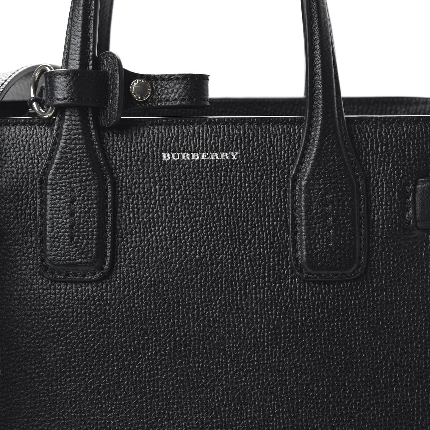 Grainy Calfskin House Check Small Banner Tote Black