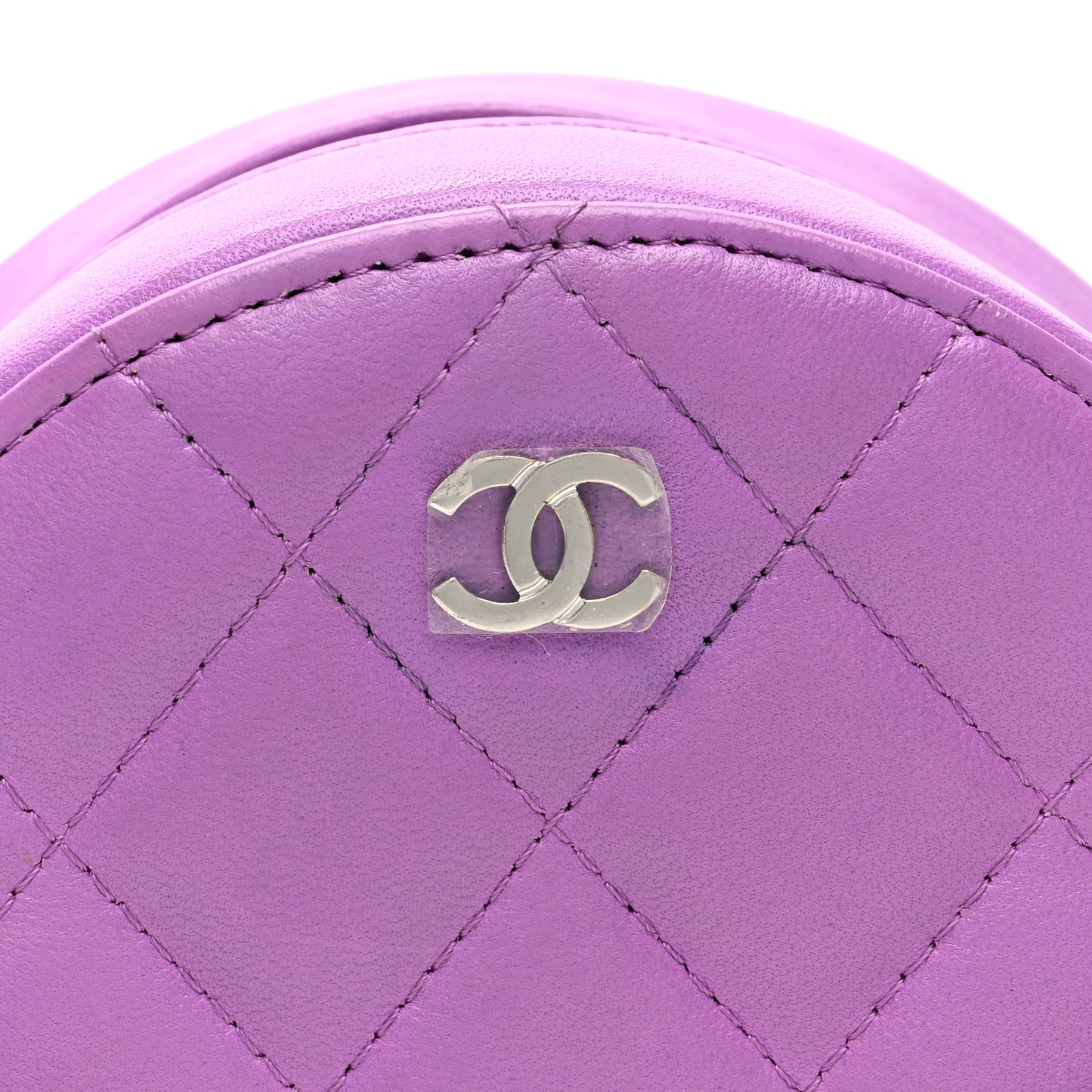 Lambskin Quilted Round Clutch With Chain Purple