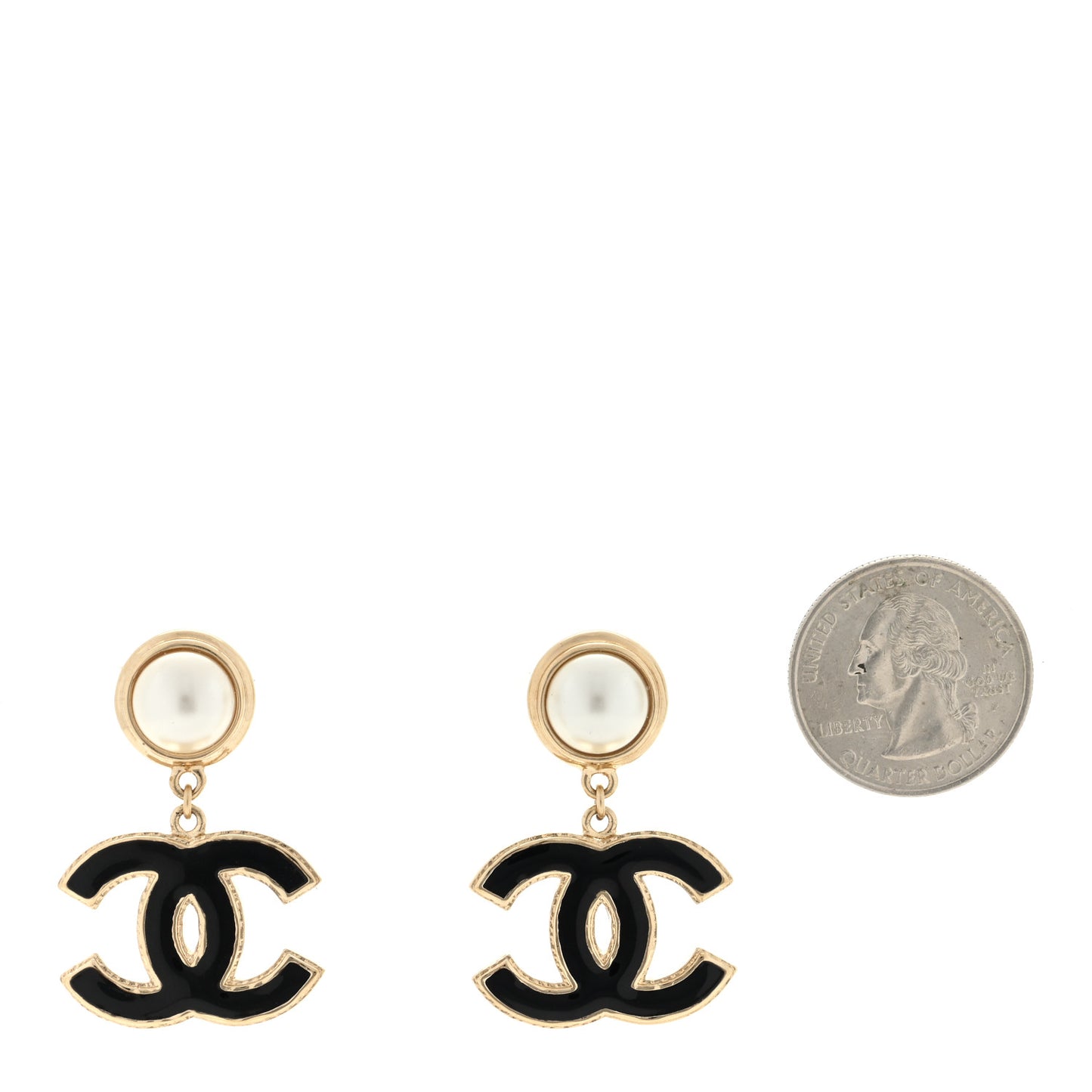 Pearl Enamel CC Drop Earrings Black