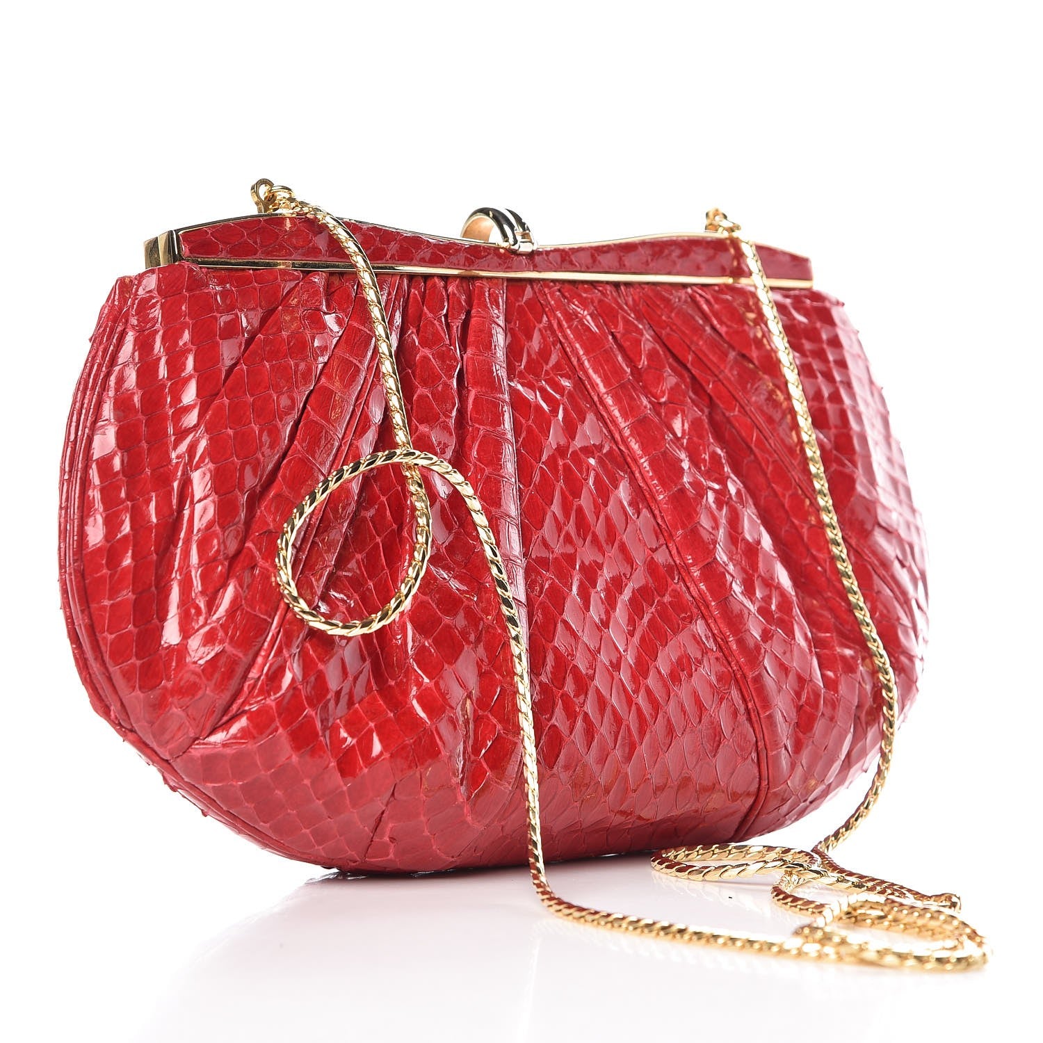 Judith Leiber Karung Snakeskin Evening Bag Red 3 of 6