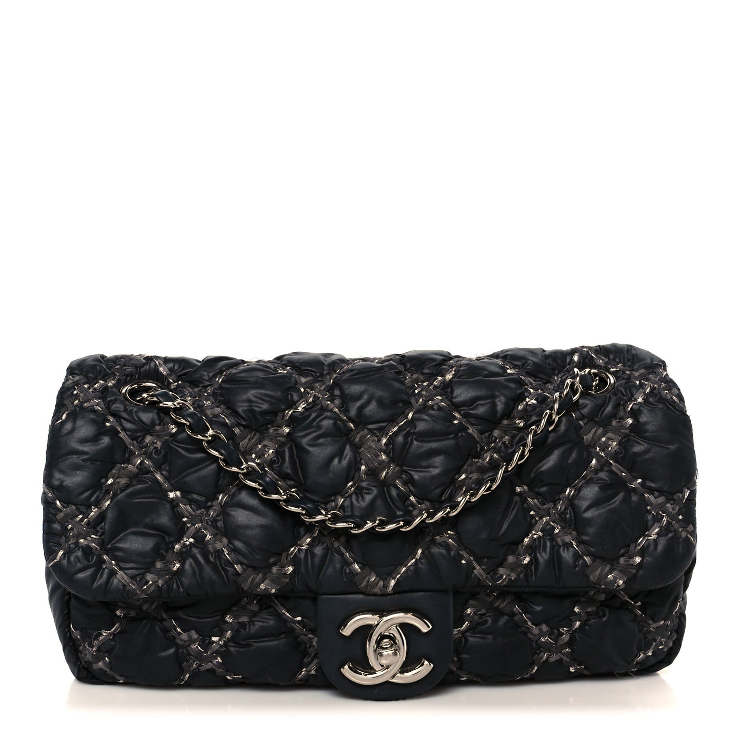 Nylon Quilted Tweed Stitch Medium Bubble Flap Black