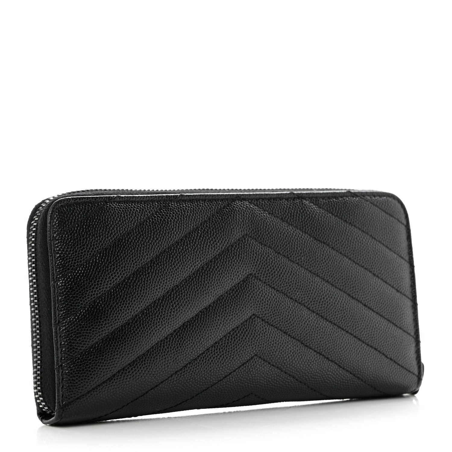 Saint Laurent Grain De Poudre Matelasse Chevron Monogram Monochrome Zip Around Wallet Black 3 of 9