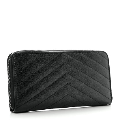Saint Laurent Grain De Poudre Matelasse Chevron Monogram Monochrome Zip Around Wallet Black 3 of 9